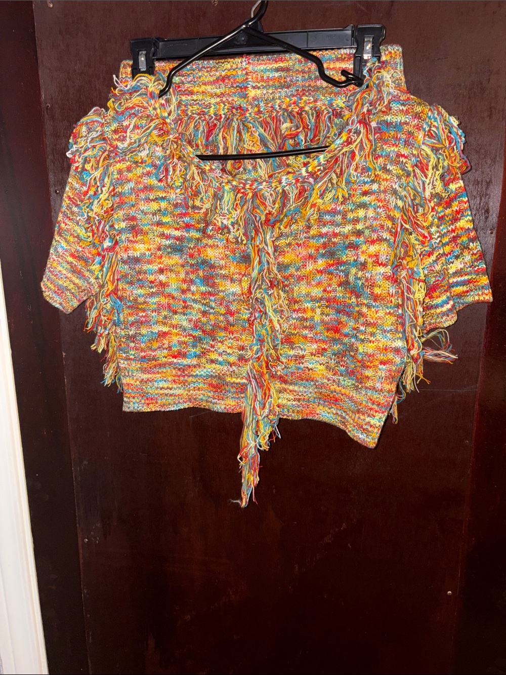 Multicolor Fringe Knit Crop Top and Shorts - Women